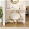 Solisburne Tavolo consolle 100 × 35 × 80, moderno bianco lucido, tavolino piccolo con base dorata, flessibile a doppio livello, per soggiorno, ingresso e corridoio