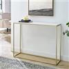 URBNLIVING Consolle a 2 ripiani, tavolino industriale con struttura in metallo, tavolino per casa, ufficio, piccoli spazi, corridoio, ingresso (finto marmo bianco e gambe dorate)