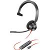 Poly Blackwire 3310, Cuffia Monoaurale Cablata con Connessione USB-A e USB-C, Cuscinetti in Similpelle, Riduzione del Rumore e dell'Eco, Comandi sul Cavo, Compatibile con Windows 10 e macOS, Nero