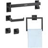 VEVOR Set di Portasciugamani da Bagno 5 pezzi con Barra Portasciugamani Lunghezza 400mm Anello Quadrato 2 Ganci Porta Carta Igienica, per Bagno, Montaggio a Parete, Nero opaco