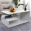BAKAJI Tavolino da salotto bianco Soggiorno Caffe Porta PC Tavolo Salone Laterale Divano Doppio Ripiano e Struttura in Legno Design Moderno 41 x 91 x 52,6 cm Arredamento Casa Ufficio