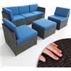 BAKAJI Set Divano 4 Pezzi da Giardino in Polyrattan con Pouf 5 Posti, Salotto per Arredamento da Esterno con Struttura in Metallo e Cuscini Imbottiti Salottino per Terrazzo Moderno (Blu)