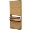 BAKAJI Scarpiera Portascarpe in Legno MDF con 4 Ante Porta Scarpe a Ribalta Maniglie a Scomparsa Doppia Profondità Dimensioni Compatte Slim 63 x 24 x 150 cm Salvaspazio Ingresso Casa (Quercia)