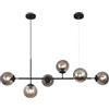 KCO Lampadario 6 Luci Grigio Fumo Sfere di Vetro 120cm Rettangolo Sputnik Lampadario a Sospensione Nero Lampadari Moderni per Soggiorno Camera da Letto Cucina