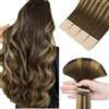 Hotbanana Extension Capelli Veri Biadesivo 30cm | Lisci Remy Castano Cioccolato con Balayage Biondo Caramello Tape in Hair Extensions Capelli 20PCS 40g