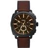 FOSSIL Orologio New Machine da uomo, movimento cronografo al quarzo da 44 mm con cinturino in acciaio inossidabile o in pelle, 44 mm, Marrone caramello