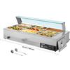 VEVOR Scaldavivande Commerciale, Scaldavivande Elettrico in Acciaio Inox da 1500 W con Coperchio in Vetro, Bagnomaria da Banco a 9 Teglie, con Mestoli per Zuppa e Forati, per Ristoranti