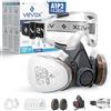 VEVOX® Maschera respiratoria con filtro A1P2 - Protezione da gas, vapori e polveri sottili - Ideale per verniciatura, levigatura e lavori edili - Con 6 filtri P2 antiparticolato e 2 A1 antigas