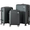 IlGruppone Coveri Set Di 3 Valigie Rigide ABS Valigia Da Viaggio Con Chiusura Lucchetto Combinazione Grande Media Piccola Forti Resistenti Manico Telescopico Ruote Staccabili Trolley - Nero