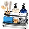 Cisily - Grande porta-spugna nero per cucina, organizer per bancone o lavello da cucina con vaschetta raccogligocce, antiruggine e antiscivolo, dispenser di sapone, essenziale per la nuova casa