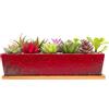 ARTKETTY Vasi per piante grasse in ceramica da 30 cm, moderni contenitori rettangolari lunghi per piante grasse, con vassoio, per cactus e bonsai, con drenaggio, per interni ed esterni, decorazione