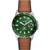 Fossil Orologio subacqueo blu da uomo, movimento al quarzo con data a tre lancette e cinturino in acciaio inossidabile o in pelle, 42 mm, Verde e marrone