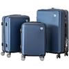 IlGruppone Coveri Set Di 3 Valigie Rigide ABS Valigia Da Viaggio Con Chiusura Lucchetto Combinazione Grande Media Piccola Forti Resistenti Manico Telescopico Ruote Staccabili Trolley - Blu