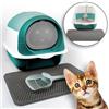 LINUMA® Lettiera per gatti con coperchio rimovibile - Lettiera per gatti con lettiera per gatti, paletta e filtro ai carboni attivi - Lettiera chiusa - Lettiera per gatti con bordo alto (verde)