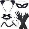 Oerphh 6 accessori per costume da Catwoman, set per cosplay da gatto nero, con fascia per orecchie da gatto, copriocchi, coda, artiglio di gatto, guanti, collana, costume per cosplay da donna, costume