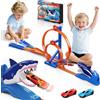 VATOS Circuito di Corsa Squalo per Bambini con 2 Auto da Corsa e 2 Fibbie, Circuito di Cascate Catapulta Squalo, Giocattolo Regalo per Ragazzi 3, 4, 5, 6, 7, 8 Anni