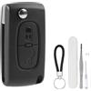 DXiongW Guscio per Chiave Telecomando Auto 2 Pulsanti CE0523 VA2 Compatibile con Peugeot 207 307 308 407 408 607 e Citroen C2 C3 C4 C5 C6 C8 Xsara Ricambio Custodia Chiave Pieghevole con Portachiavi