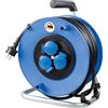as - Schwabe Avvolgicavo 25 m, tamburo di prolunga con 3 prese con contatto di protezione e spina con contatto di protezione, avvolgicavo 230 V/16 A, per campeggio/esterni, IP44, blu, Made in Germany,