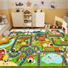 AKUNRUG Tappeto per auto per bambini, 150 x 100 cm, vita agricola, traffico stradale per camera dei giochi, tappeto per auto per bambini e bambini
