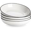 MALACASA Serie REGULAR 1680ml Piatti da Pasta in Porcellana, Piatti da Zuppa, Set di 4 Ciotole per Insalata, Bianco con Bordo Nero