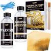 Vividye Set Adesivo per Doratura con Foglia Oro - 100ml Colla a Base d'acqua e 100ml Vernice Protettiva, 100 Fogli di Foglia Oro, Kit per Foglia Oro a Rapida Essiccazione per Artigianato, Mobili e Pittura