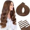 SEGOHAIR 10 extension di nastro, capelli naturali, 16 strisce adesive sottili, estensioni adesive umane con 5 strisce di ricambio, marrone cioccolato scuro (15g)