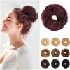 SEGOHAIR Capelli umani da 17 g, con elastico, accessorio per ciambelle e ciambelle, per donna, nero profondo, con rosso vinaccia, veri capelli Remy, chignon