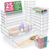 Shally Dogan Set 25 Pezzi Organizer per Cassetti in Plastica Trasparente, Divisori Contenitori Salvaspazio per Trucco, Cucina, Posate, Oggettistica, Bagno, Vassoi per Stoccaggio Portaoggetti