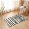 MORROWCAMP Tappeto Boho piccolo 60 x 90 cm, quadrato, in cotone lavabile con nappe, stile boho, stretto per soggiorno, camera da letto, porta d'ingresso, tappeto in cotone lavabile (Nero)