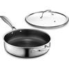 HexClad Padella ibrida antiaderente profonda da 3,3 litri con coperchio in vetro temperato, manico che mantiene il freddo, lavabile in lavastoviglie, adatta al forno fino a 480 °C, adatta a induzione