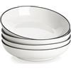 MALACASA Serie REGULAR Piatti per Pasta in Porcellana da 1250 ml, Piatti Fondi, Set di 4 Ciotole per Insalata, Bianco con Bordo Nero