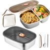 Occupaternm Lunchbox in acciaio inox 316 con tasca termica, 2 contenitori per il pranzo con scomparti, 1,2L+1,7L, contenitore per il pranzo Bento con posate, porta pranzo portatile per scuola, ufficio, attività