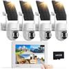 Camcamp Telecamera di sorveglianza esterna a energia solare con monitor, 4 MP, 4 pezzi, per esterni, con scheda SD da 64 GB, schermo touch NVR, visione notturna a colori, monitoraggio del movimento
