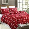 YEPINS Morbido set copripiumino natalizio per Natale e Capodanno, motivo a strisce con fiocchi di neve, renna, colore rosso, in microfibra spazzolata, per letto matrimoniale