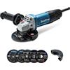 Dong Cheng DongCheng - Smerigliatrice angolare 800 W, diametro disco: 125 mm, 11.800 min-1, manico con controllo delle vibrazioni, coperchio protettivo, con 2 dischi abrasivi, 2 scomparti e 2 dischi da taglio