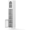 LIFEZEAL Mobile Bagno Salvaspazio Bianco, Colonna Bagno Alto, Stretto, 35x30x180cm, Credenza Cucina, Armadio Dispensa, Mobiletto, con 2 Ante in Vetro, Ripiani Regolabili, Scomparti, in Legno, Max 90kg