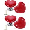 QUARKZMAN 4 Pacchetti Pomelli per Cassetti in Ceramica, Pomelli a Forma di Cuore per Comò, Pomelli Decorativi per Cassetti con Vite M4 x 25mm per Armadio Guardaroba, Rosso/Argento