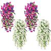 Rieoany 4 Pezzi Fiori Finti da Esterno per Decorazioni - Glicini Artificiali 75cm Bianchi & Viola-Rossi, UV-Resistenti con Fiori Staccabili