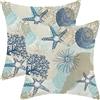 CXMEIFLY Set di 2 federe per cuscini con motivo costiera, 45 x 45 cm, motivo: stella marina, oceano, decorazione da spiaggia, turchese, blu navy, spiaggia, nautica, estate, per esterni, decorazioni