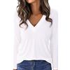Aottori Maglietta Donna Maniche Lunghe Cotone Maglie Scollo a V Larga T-Shirt Leggero Sexy Tee Shirt Elasticizzato Top Elegante Pullover Casual Basic Bianco S