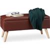 Relaxdays Panca Contenitore, 40 l, in finta pelle, con Gambe in Legno, Cassapanca Imbottita, Marrone, HxLxP: 40 x 80 x 39,5 cm