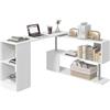 HOMCOM Scrivania Moderna, Angolare e Girevole con Libreria per PC, Camera o Ufficio, Tavolo da Pranzo in Truciolato Bianco, 140x120x78 cm