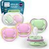 Philips Avent Ultra Start Pacifiers - Design ortodontico, per neonati 6-18 mesi, tettarella simmetrica in morbido silicone, senza BPA, 2 custodie per la sterilizzazione, confezione da 4, SCF087/25