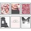HoozGee Stampe artistiche da parete Parigi, decorazione per camera da letto, fiore rosa, linea minimalista a forma di cuore che si tiene per mano, poster alla moda per fotografia di Parigi, immagini