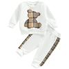 Geagodelia 2 Pezzi Completo Neonato Neonata di Orso Carino Felpa Pullover Top Manica Lunga+Pantaloni Tuta Elegante per Bambini 0-24Mesi (Bianco, 0-3 Months)