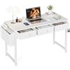 Grandder Scrivania 100x50cm, Tavolo per PC con 3 Cassetti in Tela, Scrittoio per Uso Domestico e Ufficio, Tavolo da Lavoro Multifunzione, Adatta per Soggiorno/Ufficio, bianco