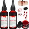Alaoo Sangue Finto, 60ml Gel di Sangue Finto, Sangue Finto Halloween, con spugna Stipple, Trucco di Halloween Lavabile, Può essere utilizzato per la pittura del viso e del corpo(60ml-6pcs)