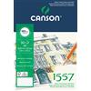 Canson 1557 - Blocco da 30 fogli di carta da disegno, 180 g, grana leggera, formato, colore: bianco puro 14,8 x 21 cm - A5 bianco puro collato 1 lato