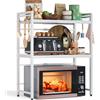 NETEL allungabile mensola microonde a 3 Livelli,supporto microonde salvaspazio,mensola per friggitrice ad aria,scaffale da cucina，Organizzatore di Stoccaggio per Cucina con 8 Ganci, Bianco