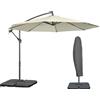 Outsunny Ombrellone Decentrato a 6 Stecche con Manovella e Base a Croce, in Metallo e Poliestere, Ø292x247 cm, Beige
